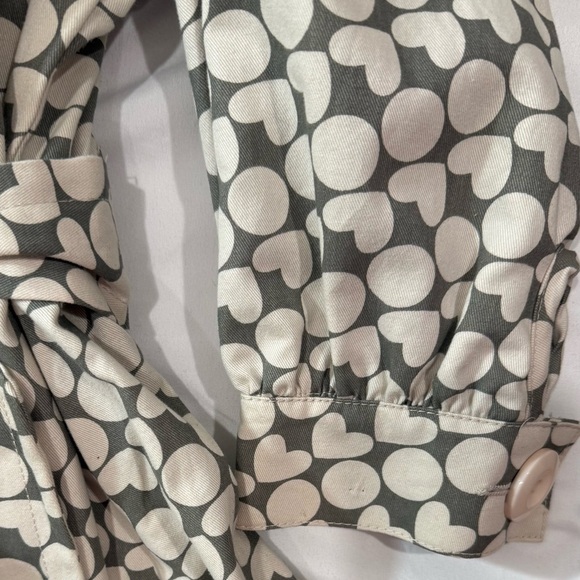 Atmosphere Trench Coat Polka Dot Heart Print Belted Jacket Gray Cream US Size 6 - Picture 11 of 14
